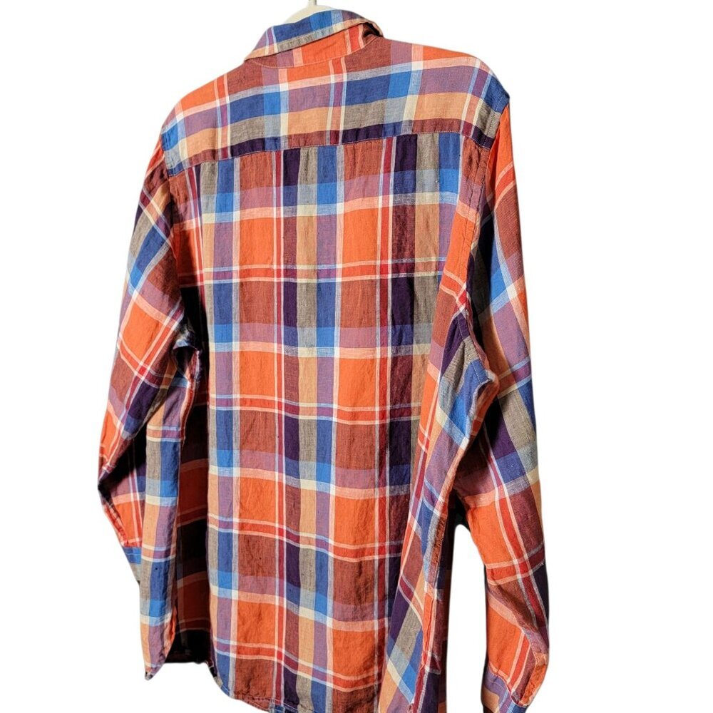 Ralph Lauren LRL Womens Black Label Plaid Linen Long Sleeve Button Up Shirt 2X - Picture 5 of 10